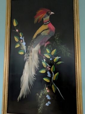 Vintage Real Bird Feathers Painting! Intricately Layered! Original!